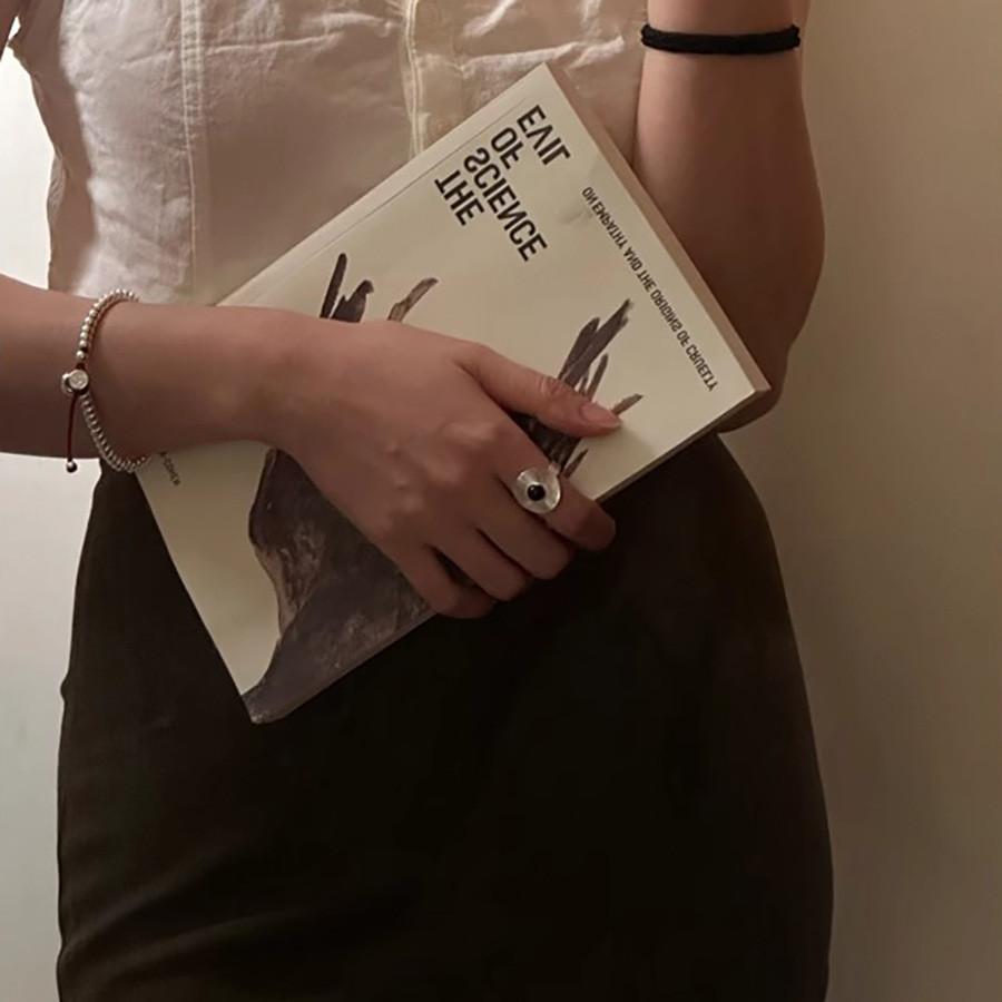 Womens Adjustable Elegant Black Agate Ring With Geometric Design In Style Minimalist