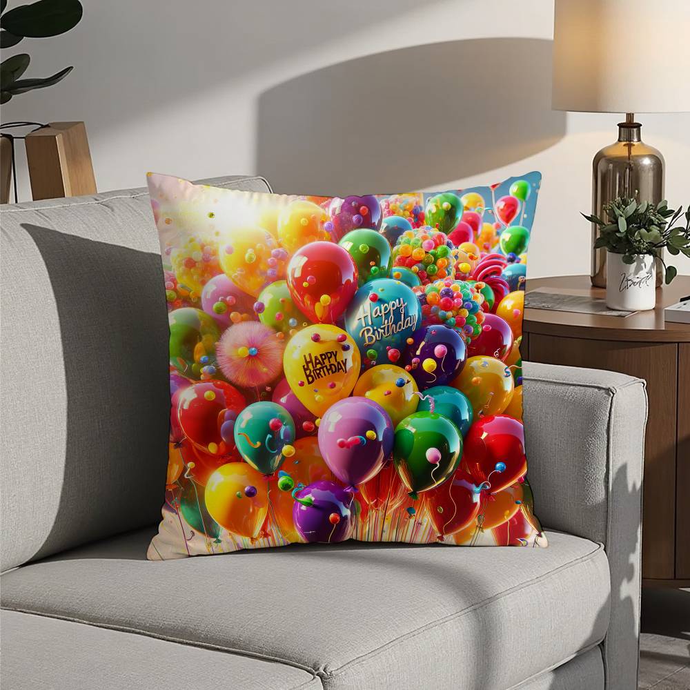 classic Happy birthday Pillow Case Sofa Decorative Home Double-sided Printing Short Plush Cushion Pillow Cover Holiday Gift