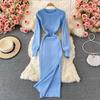 RUGOD Sexy Round Neck Knitted Slit Dress Women's New Autumn and Winter Bottoming Tight Elastic Wrap Hip Sweater Dress