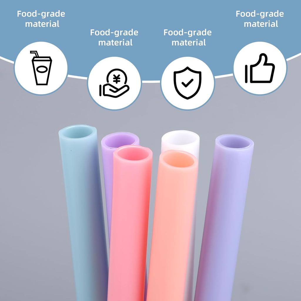 6pcs Replacement Straws for Owala FreeSip 24oz 32oz, 6 Colors Reble Plastic Straws with Cleaning Brush & Cutting Tool Water Bottle Tumbler