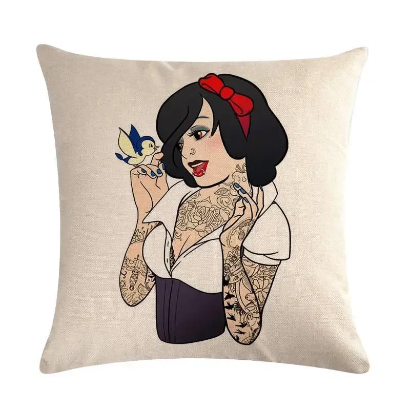 Home Decor Fun Tattoo Princess Alice Jasmine Pillowcase Sofa Car Waist Cushion Cover Bedroom