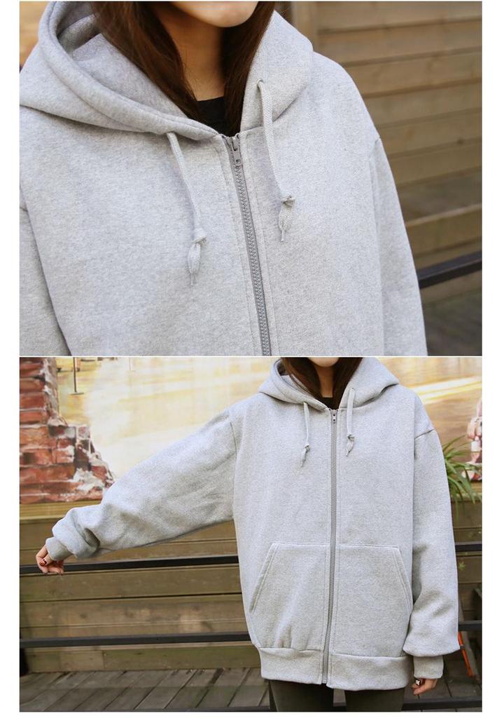 Damen Einfarbige Kapuzen-Reißverschluss-Sweatjacke - Lockere Passform, Mit Samt gefüttert, Frühling/Herbst Lässiger Sport-Cardigan.