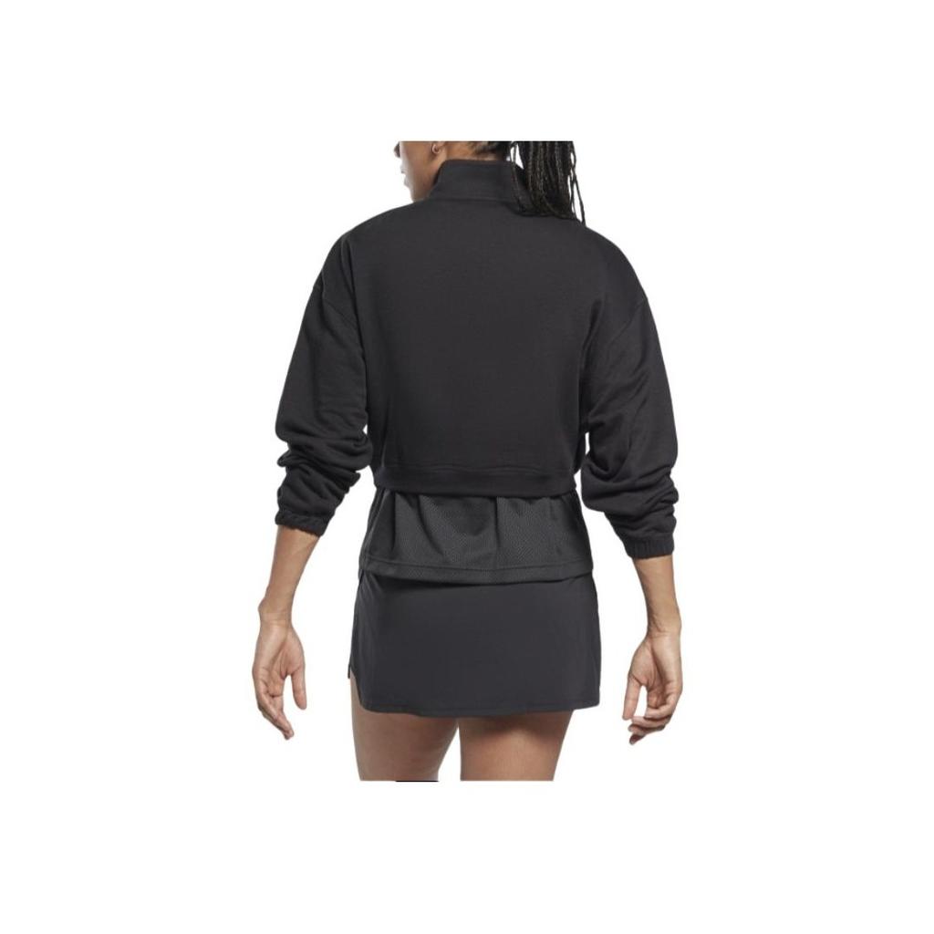 Reebok Half Zip Solid Color Stand Collar Short Sports Sweatshirt Women Sweatshirt Black HT4926