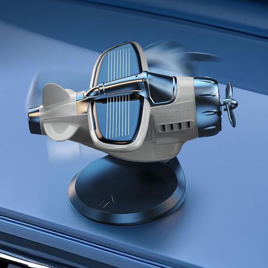 Solar Powered Airplane Car Ornament Dashboard Aircraft Model with Suction Cup 360 Degrees  Rotating Propeller Center Console Drift Accessory