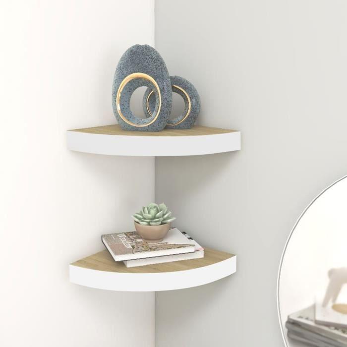 VidaXL Étagères d'angle murales 2 pcs Chêne et blanc 25x25x3,8 cm MDF