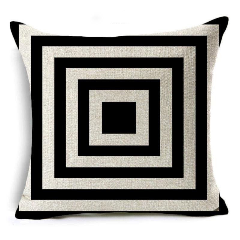 Cushions  Covers, Linen Simple Black White Plaid Geometric Wave Pattern Pillowcase, Soft Breathable