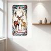 Vintage Rustic Christmas Metal Tin Sign, Two Deer Stag Doe in Snowy Festive Scene with Baubles, Merry Christmas Text, Distressed