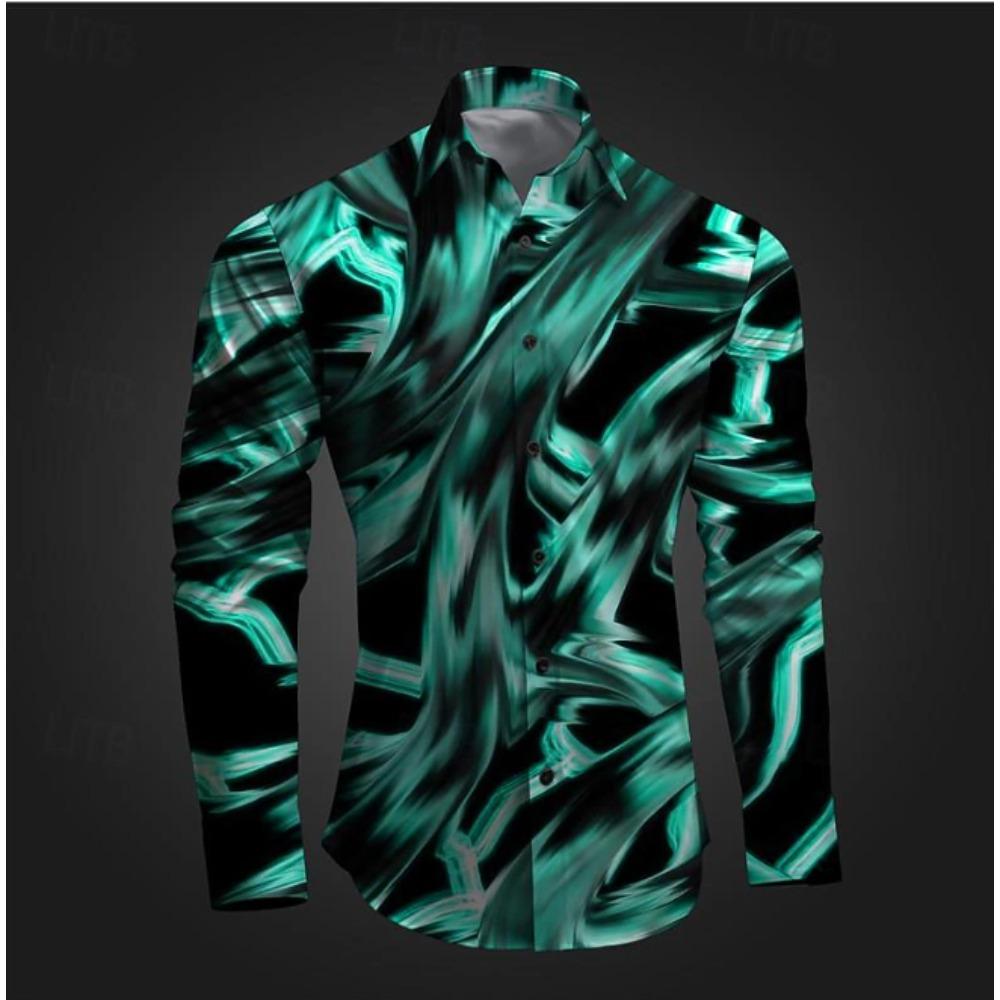 Men's Abstract Design Printed Long Sleeve Shirts Casual Cardigan New Button Holiday Fashion Shirts