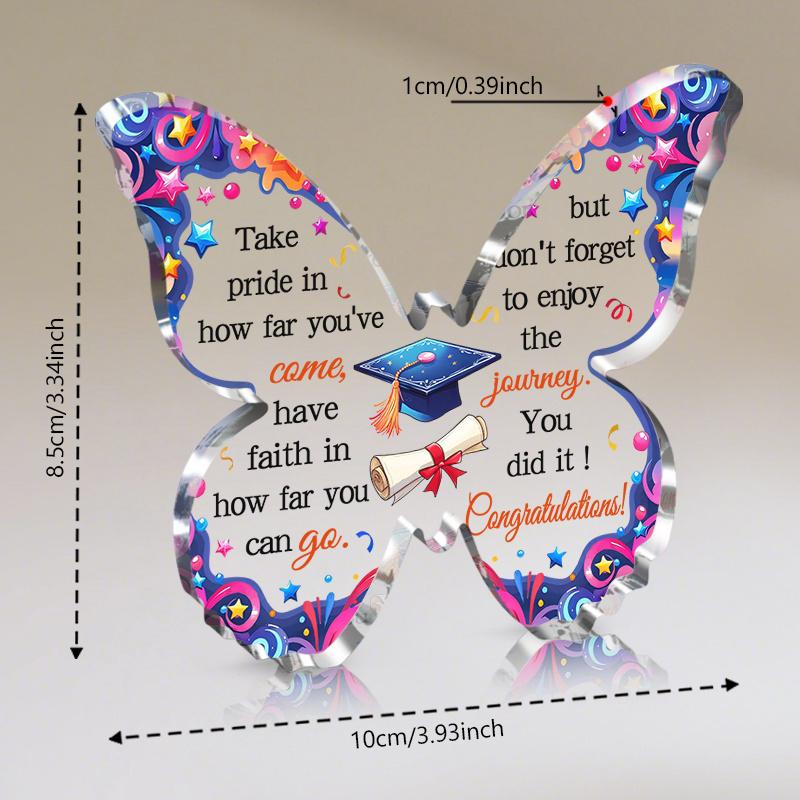 2D Flat, Butterfly-Shaped Graduation Acrylic Desktop Decoration Plaque, Cap & Diploma Design, Suitable for wall Decoration, porch, Room, Villa, accent