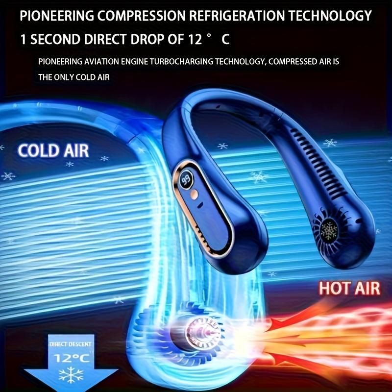 Neck-mounted Fan Without Blades, USB Rechargeable Portable Sports Mini Fan Fast Cooling and Safety Fan 5-speed Settings and Digital Display Summer Fan