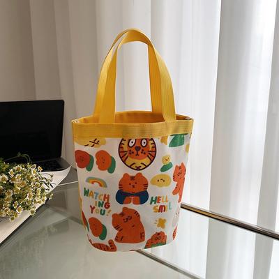 Spring New Cute Cartoon Tiger Print, Bucket Bag Portable Canvas Bag Girl Heart Round Bucket Bento Bag