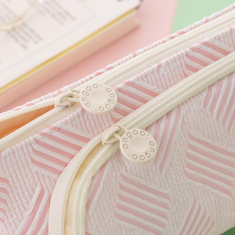 Astuccio Angoo a Righe Semplici Porta Penne Borsa con Apertura Frontale Manico Laterale Pochette Organizer per Cancelleria Scuola
