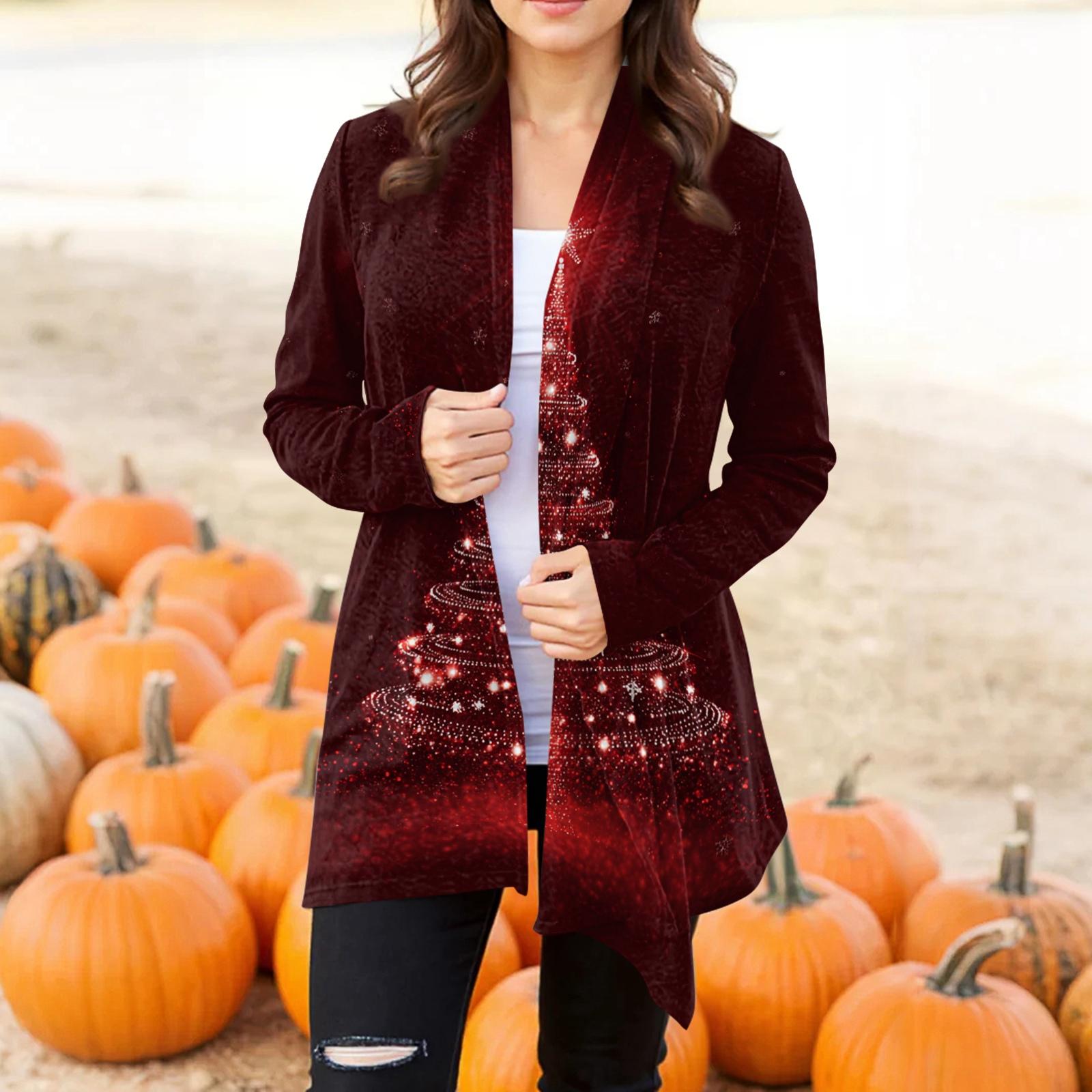 

Женский модный повседневный кардиган-жакет средней длины с неровным подолом и рождественским принтом S