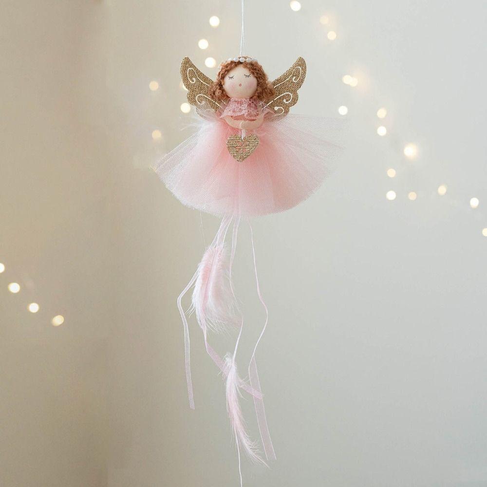 Feather Christmas Hanging Decorations Mesh skirt Angel Girl Doll  Party Supplies