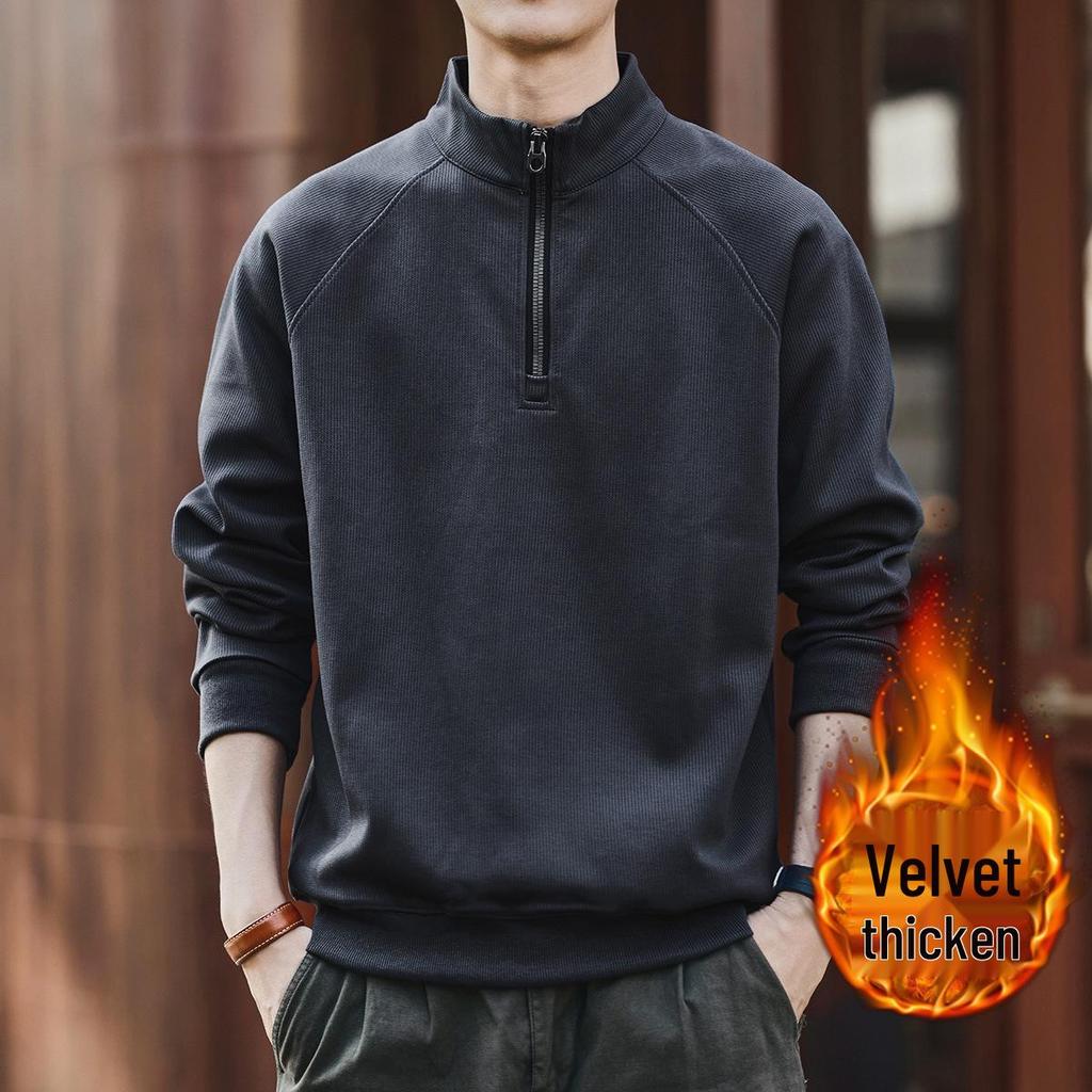 Ge Lan Lu Men's Retro Half-Zip Stand Collar Hoodie - Autumn/Winter Loose Casual Sports Jacket
