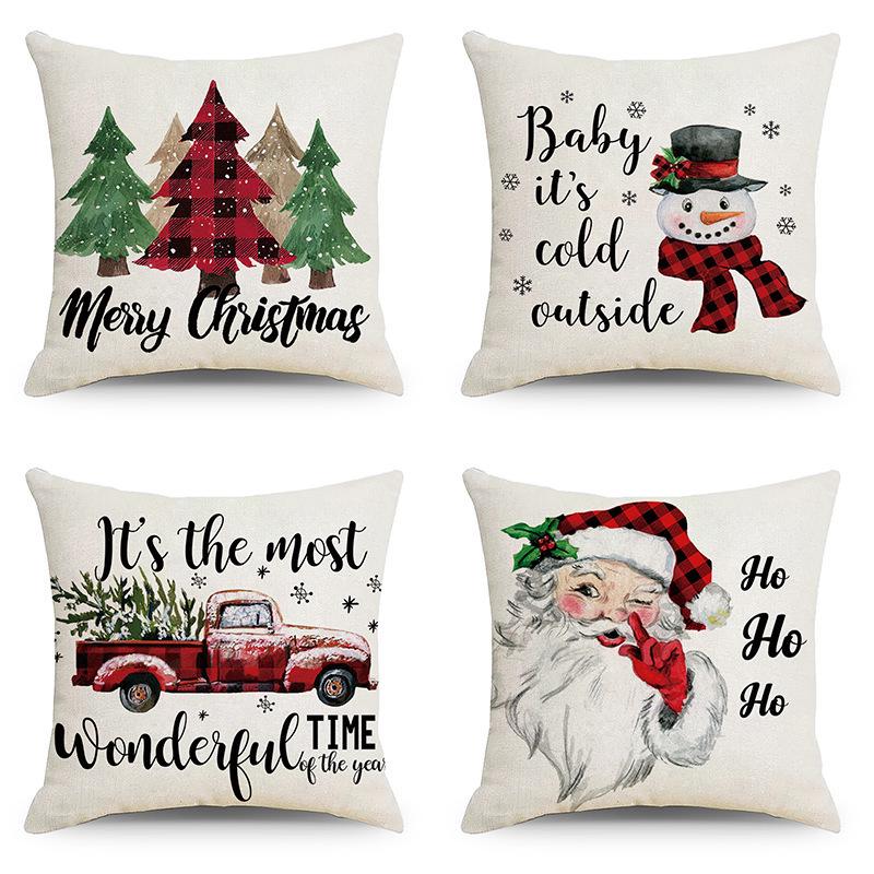 Christmas Linen Pillowcase: Home Sofa Decor & Car Lumbar Support Cushion Cover