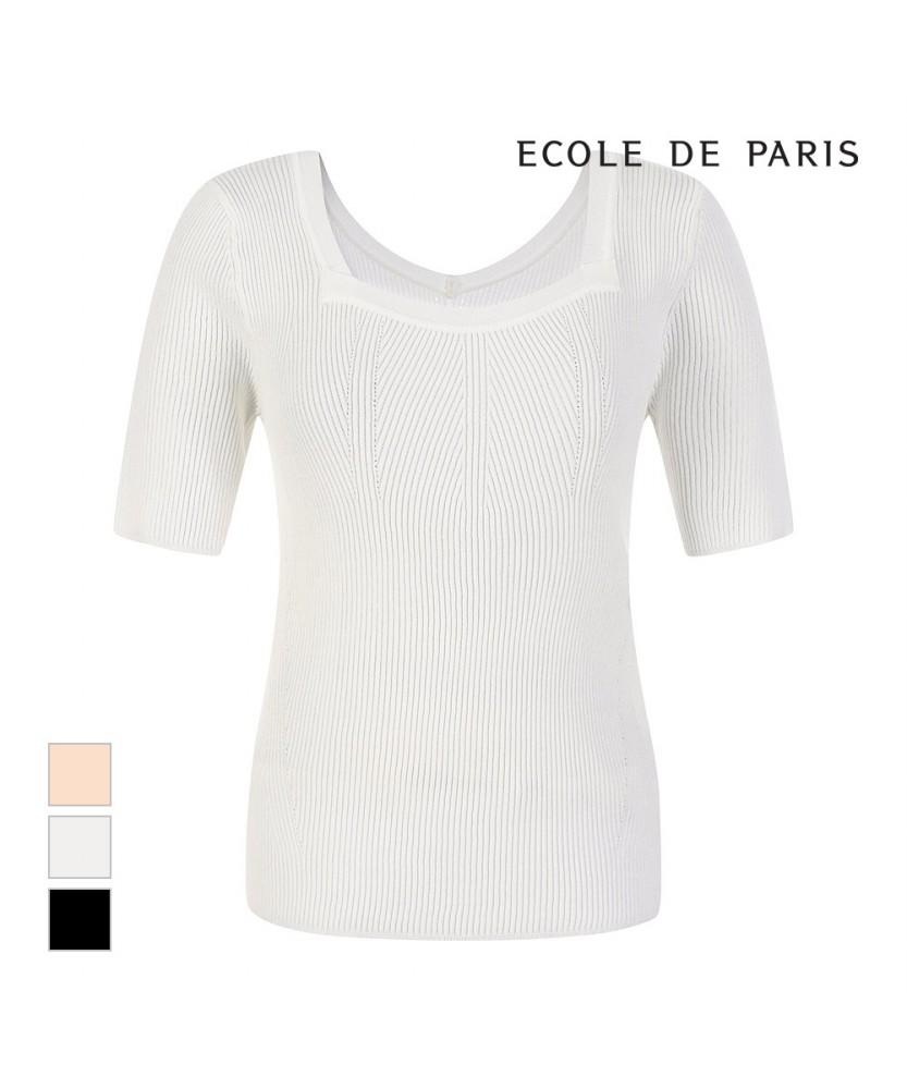 ECOLEDEPARIS Square Neck Short Sleeve Knit_Rb37Kkcp40Z