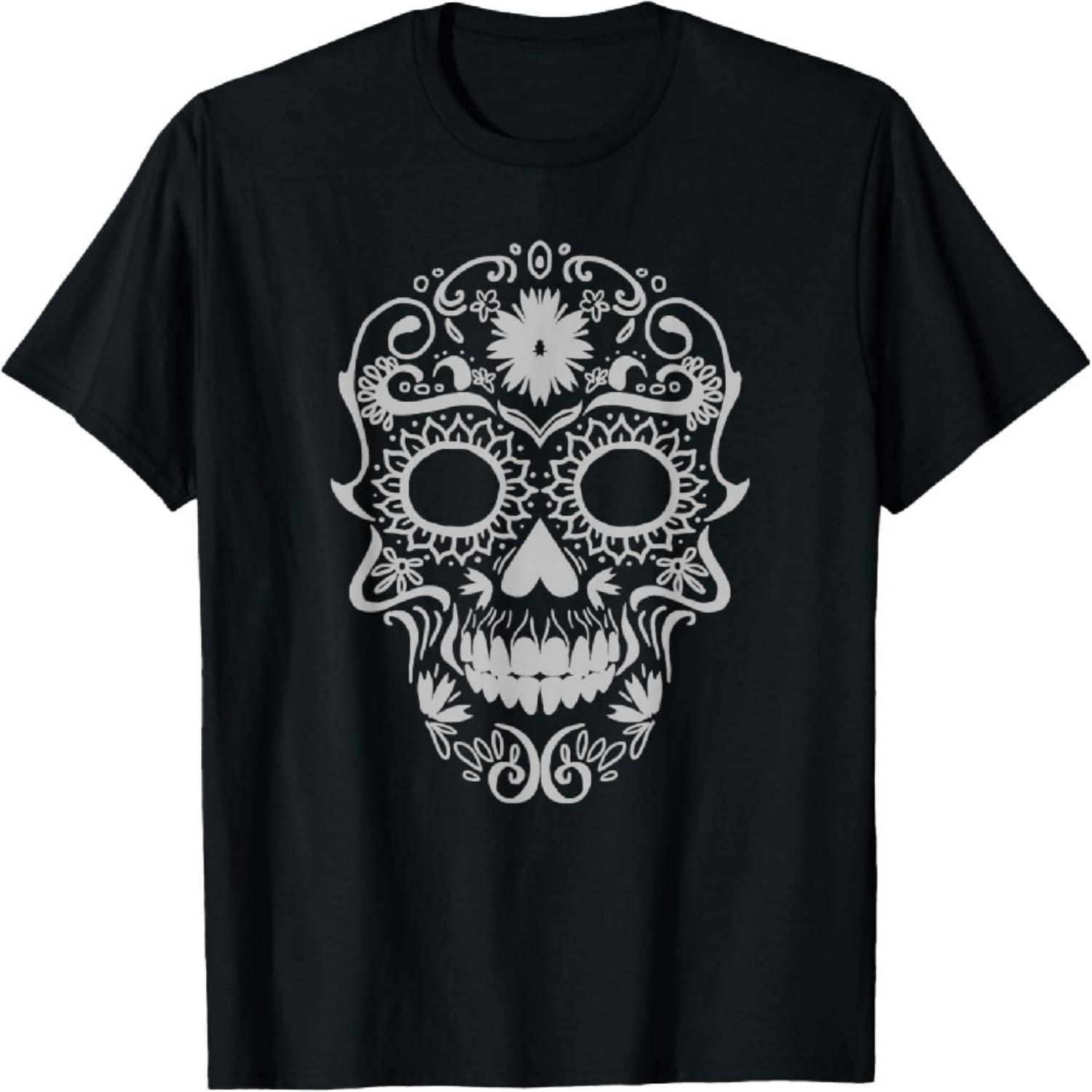 

Sugar Skull Head Floral Cool White Calavera Mexican Gift T-Shirt XXXXXL чорний