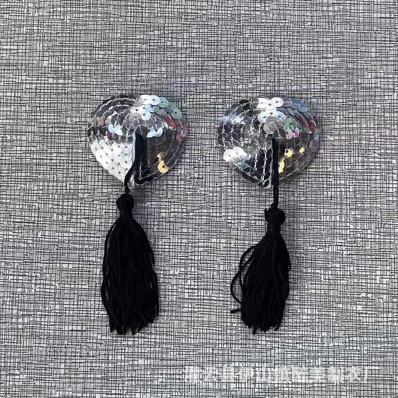 Heart-Shaped Sequin Tassel Nipple Pasties - Seamless Lingerie Accessories