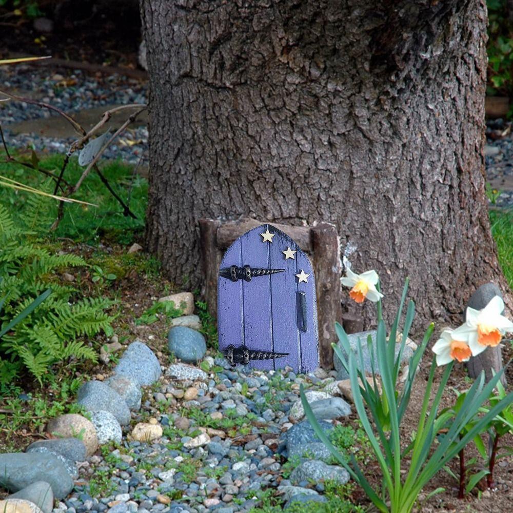 Engraved Design Fairy Door Miniature Creative Windows Door Figurines Gift Miniature Wooden Door