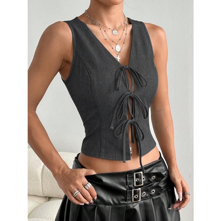 Women's Temperament Commuting V-neck Elegant Summer New Style Lace-up Slim Fashion Top 2025