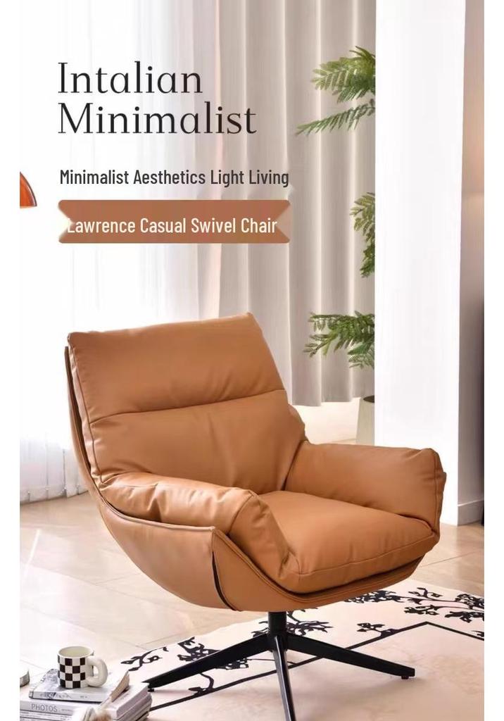 Lawrence Minimalist Rotating Leather Lounge Chair