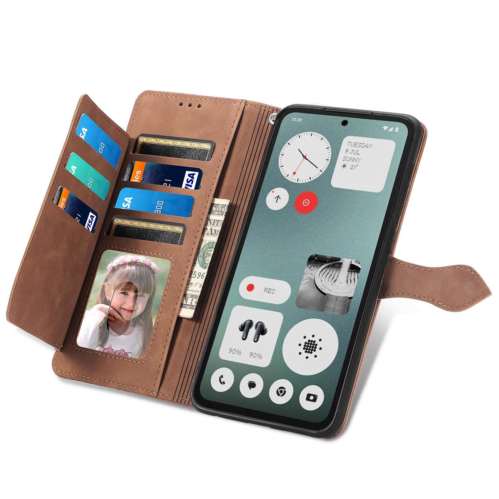

For Nothing CMF Phone 1 Zipper Wallet Case with Strap Flower Imprint PU Leather Phone Cover Brown