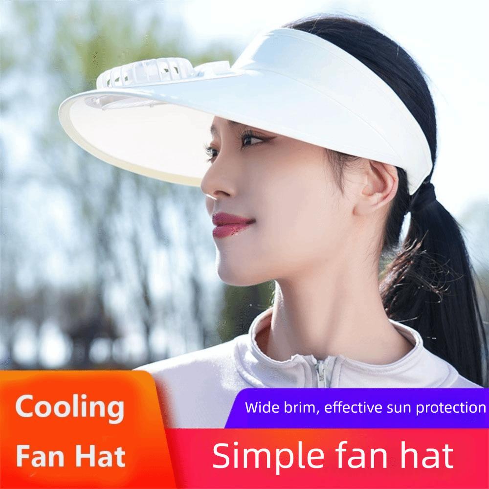 Atmungsaktiver Kühlventilator Hut USB Wiederaufladbar Damen Sonnenhut Leerer Oberteil Sonnenschutzmütze Angeln Camping