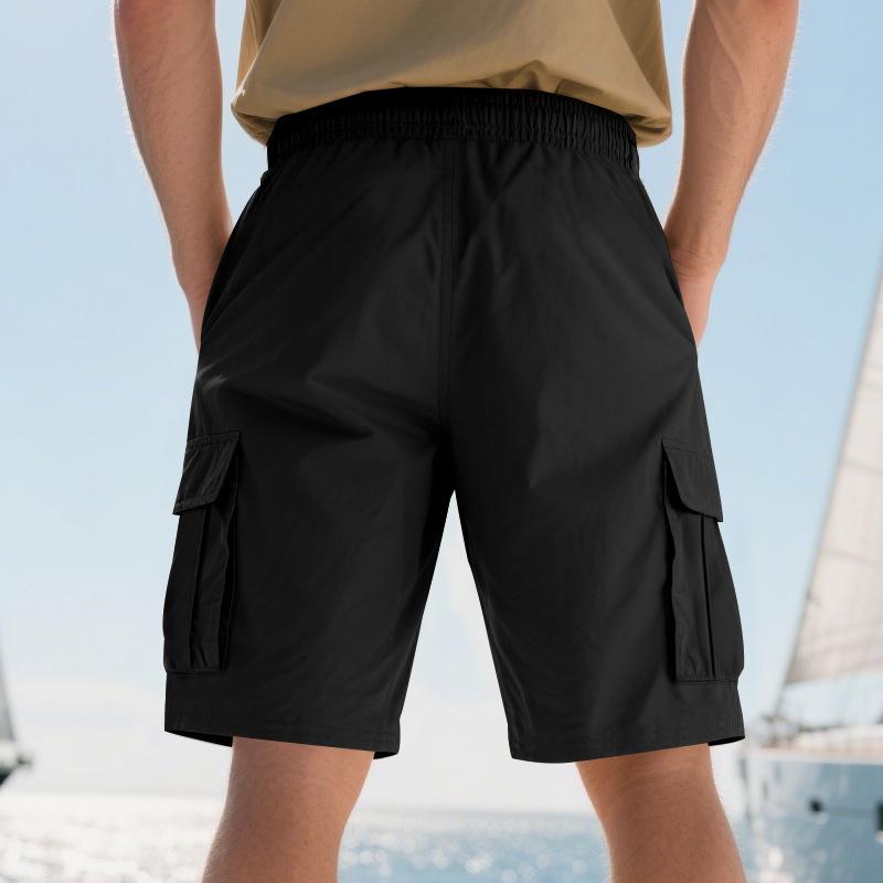 Summer Loose Men's Safari Style Shorts Multi Pockets Casual Loose Fit Straight Elastic Waist Beach Shorts