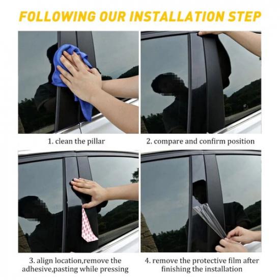 For Honda Civic 10th 16-20 Glossy Black Door Window Pillar Posts Cover Trim EOA
