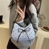 Cute Bowknot Print Shoulder Bag With Plush Pendant Crossbody Bag Handbag Girly Tote Commuter Bag  Women Underarm Bag Gift