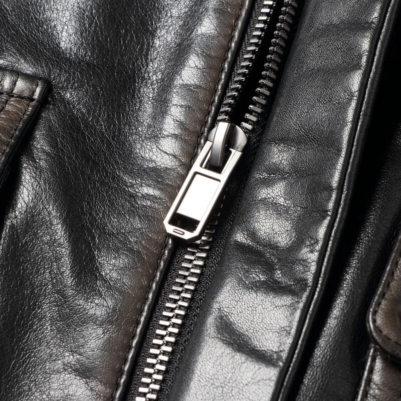 FIRS Men's Top Layer Cowhide Leather Lapel Jacket