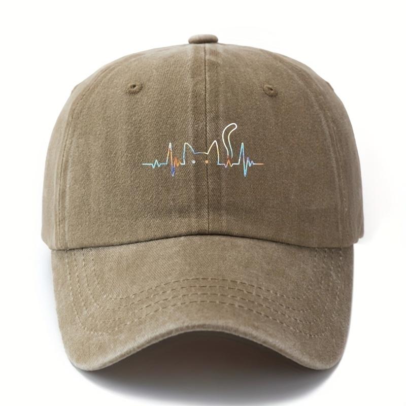 

Unisex printed electrocardiogram cat baseball cap fashionable and versatile outdoor sun protection lightweight curved brim hat