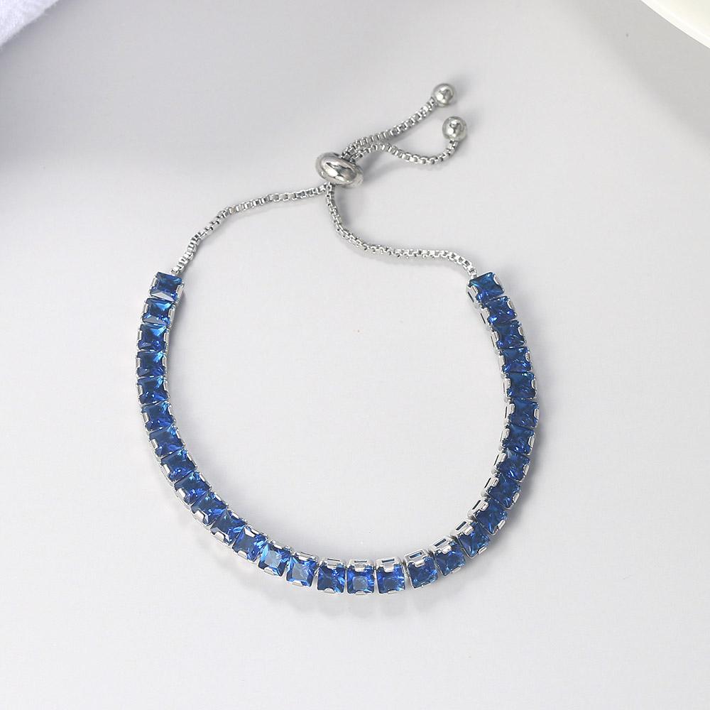 Trendy Blue Crystal Adjustable Tennis Bracelets for Unisex Women Men Various Shapes Iced Out CZ Short Chain on Hand Jewelry