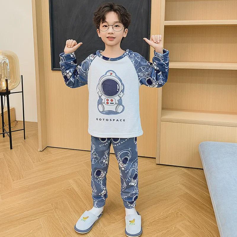 Kinder Cartoon Korallenfleece Pyjama - Warm, Dickes Flanell Rundhals für Jungen, Herbst/Winter Kollektion