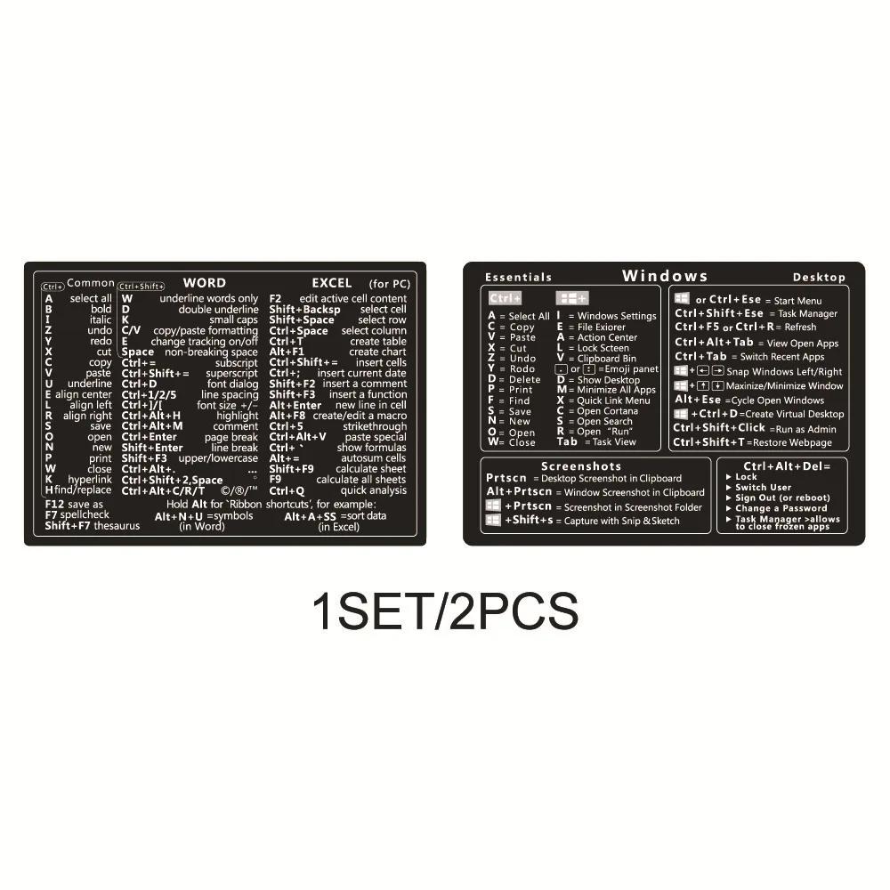 2Pcs Creative Windows Office Software Keyboard Shortcut Keys Tips English Stickers for Computers Laptops Office Worker Supplies