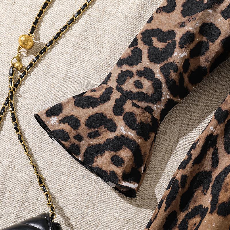 Sukienka Dziewczęca, Jesienna Moda Dziecięca, Elegancka Sukienka z Długim Rękawem w Panterkę