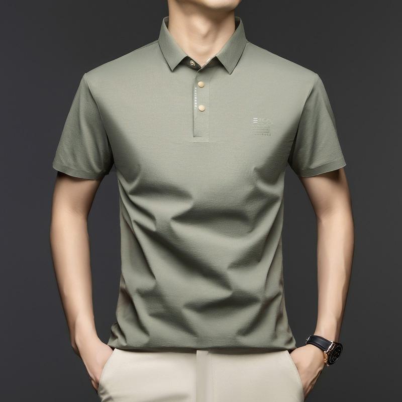 Traceless T-Shirt Business Casual Men'S Lapel Short Sleeve High Elastic Half Sleeve Bottom Polo Shirt Clothes
