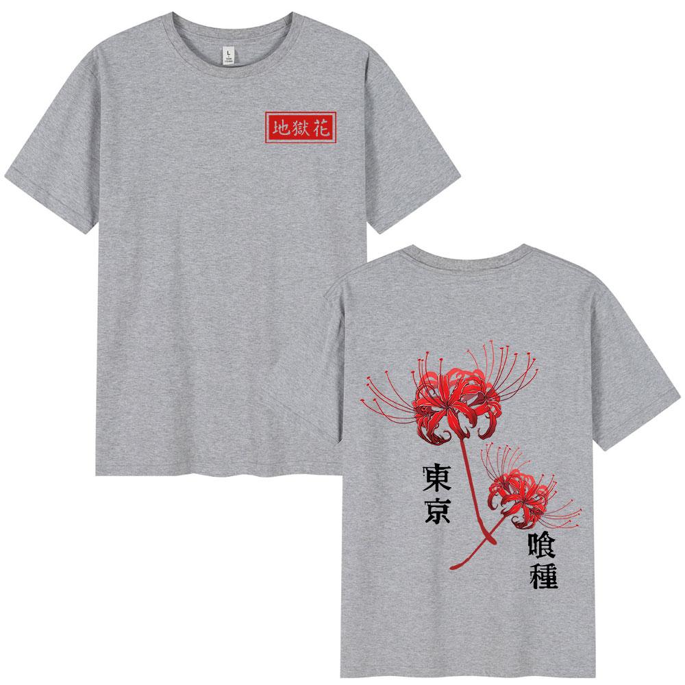 Anime Tokyo Ghoul Spider Lily T-Shirt Herren Damen Kaneki Ken Manga Grafikdruck T-Shirt Cooles Unisex Baumwoll-T-Shirt Oversized