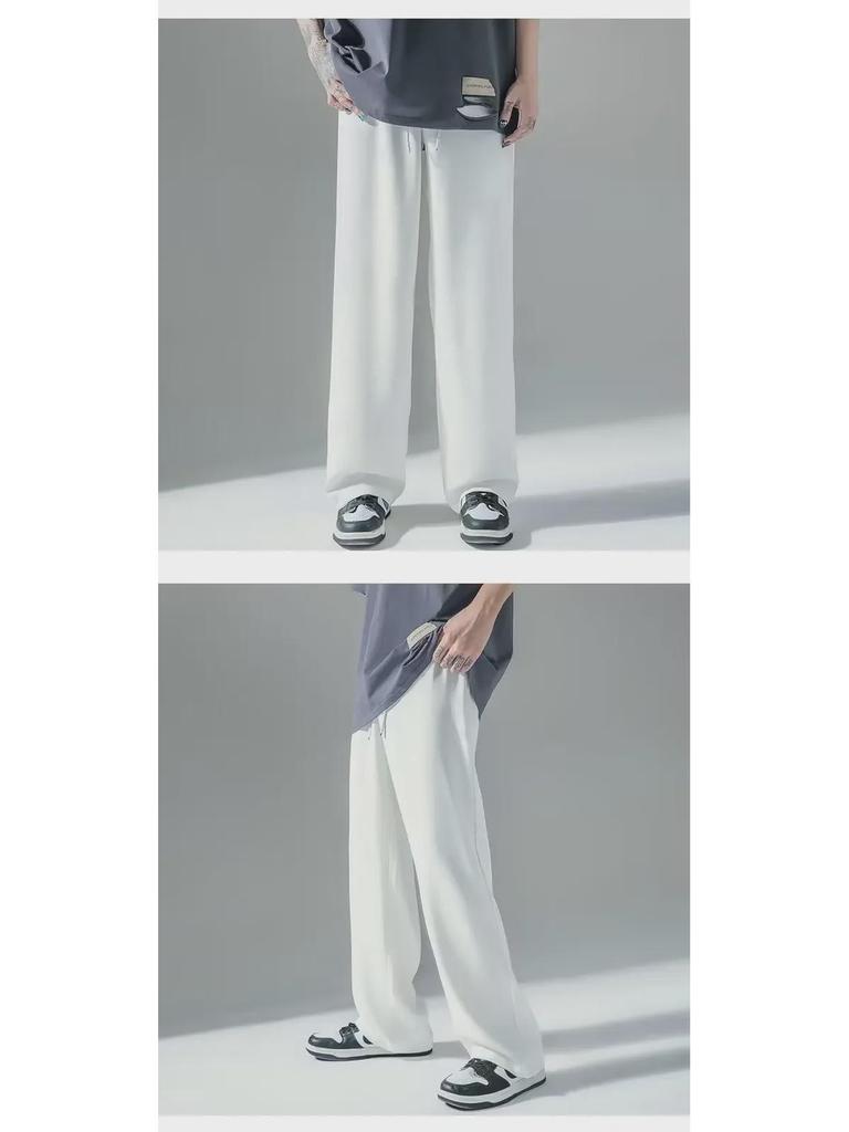 Men's Summer Ice Silk Wide-Leg Pants - Loose, Straight, Floor-Length Suit Pants