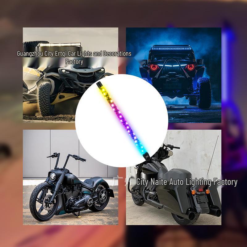 Mini Éclairage de Mât de Drapeau LED Iridescent avec Application & Télécommande pour Véhicules Tout-Terrain & Buggys de Plage