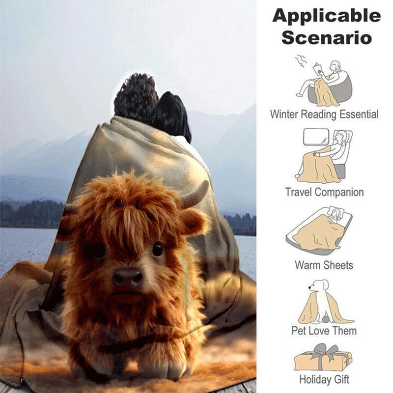 1pc Highland Cow Printing Lightweight Flannel Blanket, Comfortable and Warm Blanket, for Camping Sofa Bed and Couch Office, Gift