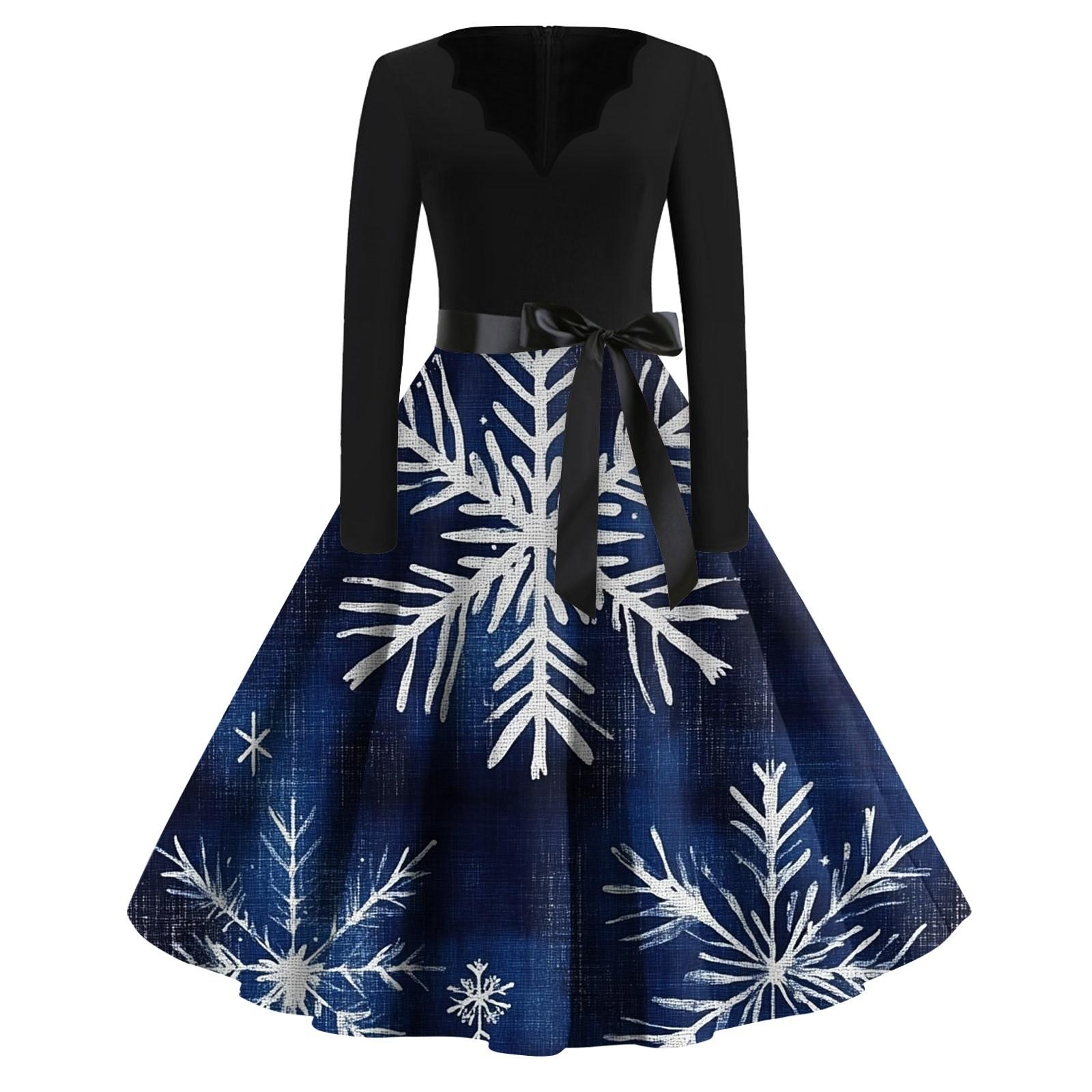 Женские модные повседневные тонкие рождественские платья с длинным рукавом с v-образным — фото 8