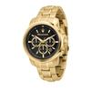 Mens Watch Gold Black Dial Chronograph 44mm Stainless Steel Band Date Display Japanese Quartz Luminous 5 ATM Water Resistant