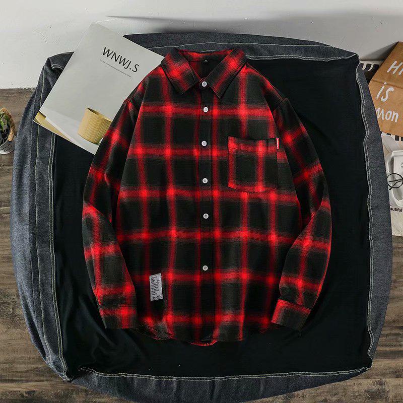 Men's Plaid Long Sleeve Shirt: Spring/Autumn Student Loose-Fit Button-Down Jacket - Hong Kong & Korean Style Trend