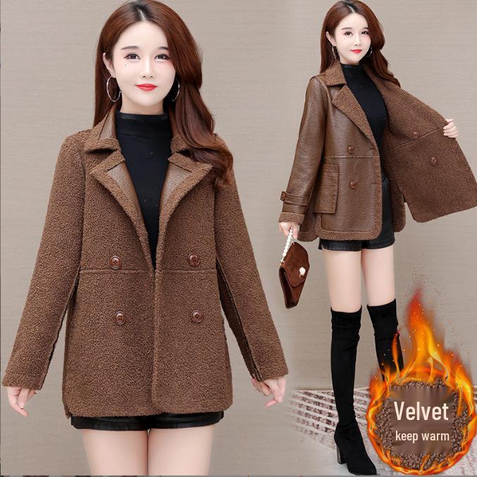 Oboustranná bunda z PU kůže s podšívkou z umělé kožešiny a kapsami - Dámská módní ležérní svrchní oděv