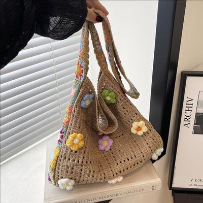 Bag Women's Fashion Woven Bag Tote Bag Hollow Small Flower Shoulder Bag Crossbody Bag