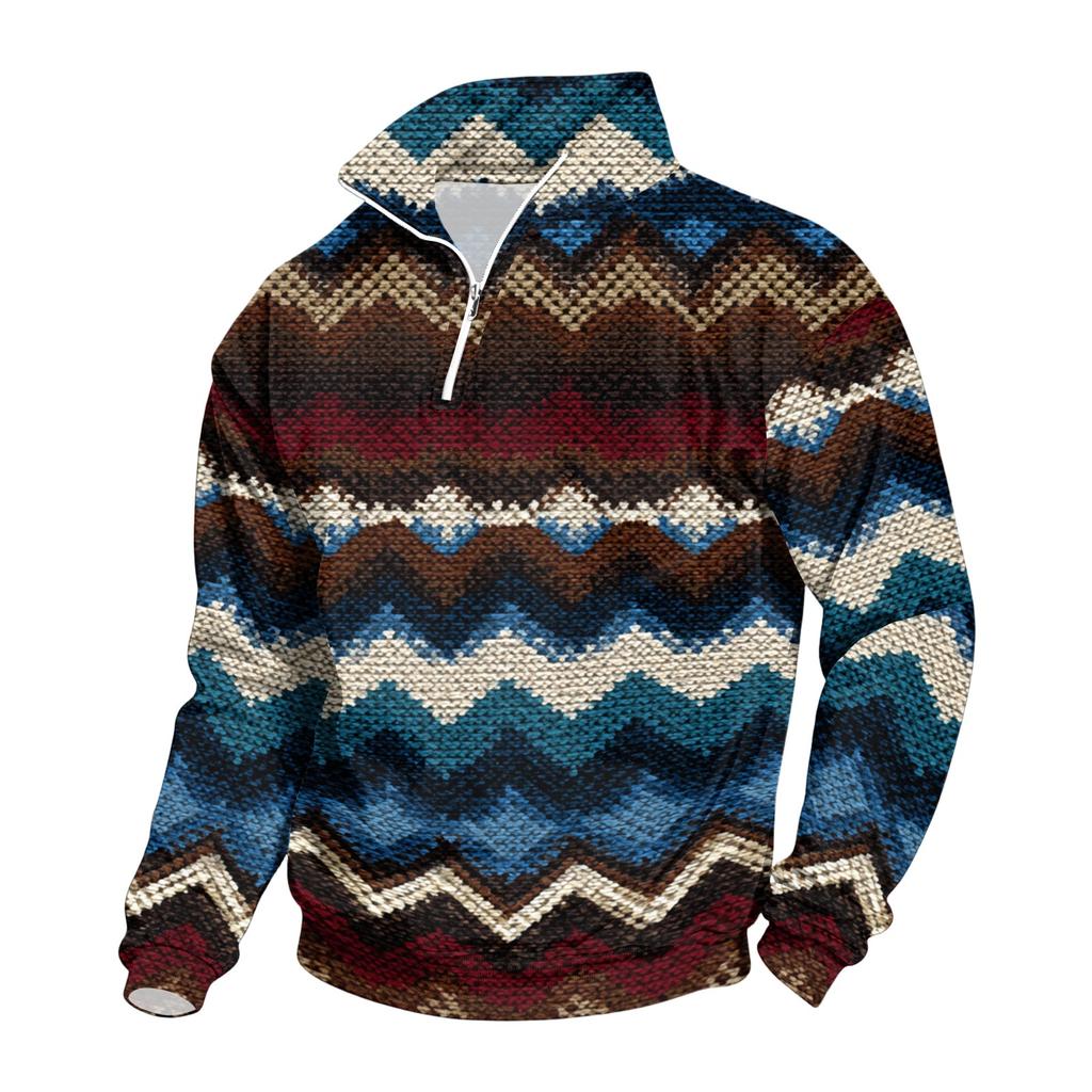 Men's Sweatshirt with Stand Collar Christmas Print Pullover for Casual Wear