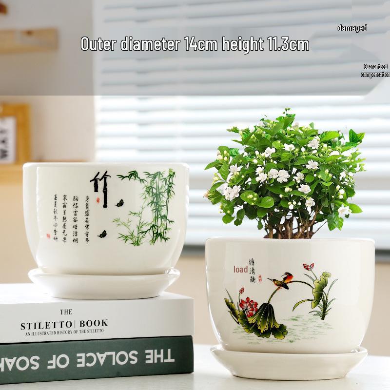 Simple Creative Ceramic Hanging Flower Pot with Tray - Large/Extra Large for Succulents and Green Pothos