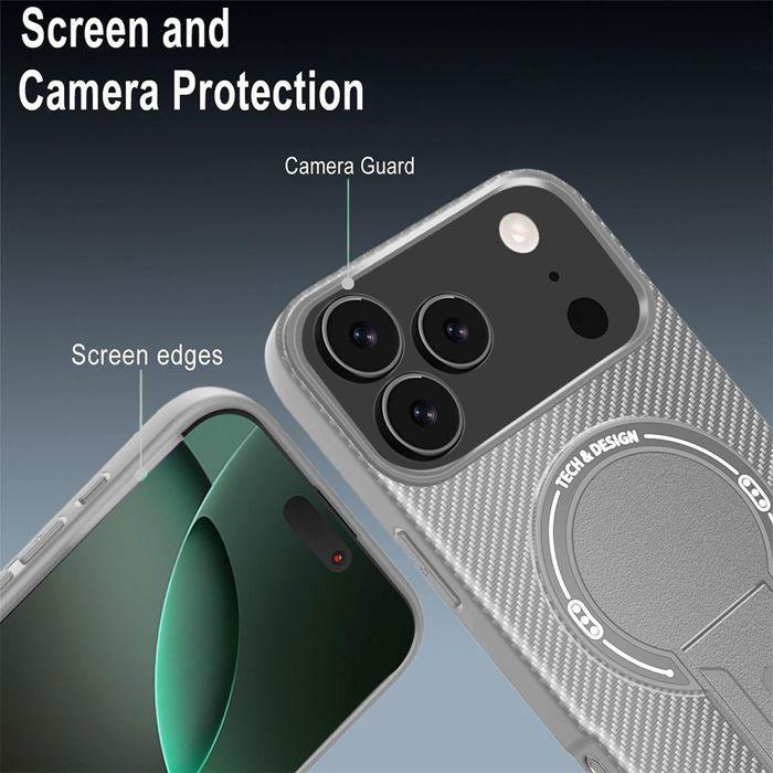 Protective Case - BOOLING - for iPhone 17 Pro - Silicone with Magnetic Circle and Stand - Grey